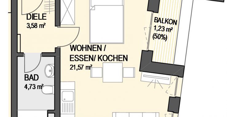 1,5-Zimmer Wohnung (#Ka5)